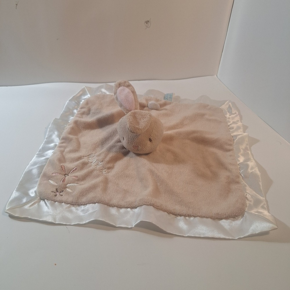 Douglas Baby Bunny Lovey Rabbit 14" Sand Silky White Pink Embroidered Flowers